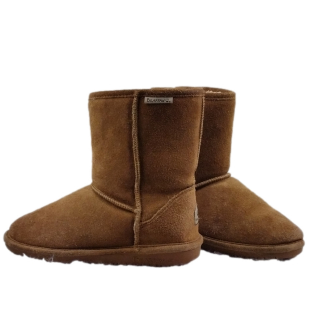Bearpaw Emma Tan Suede Wool Lining Round Toe Mid Calf Pull On Winter Boot Shoe